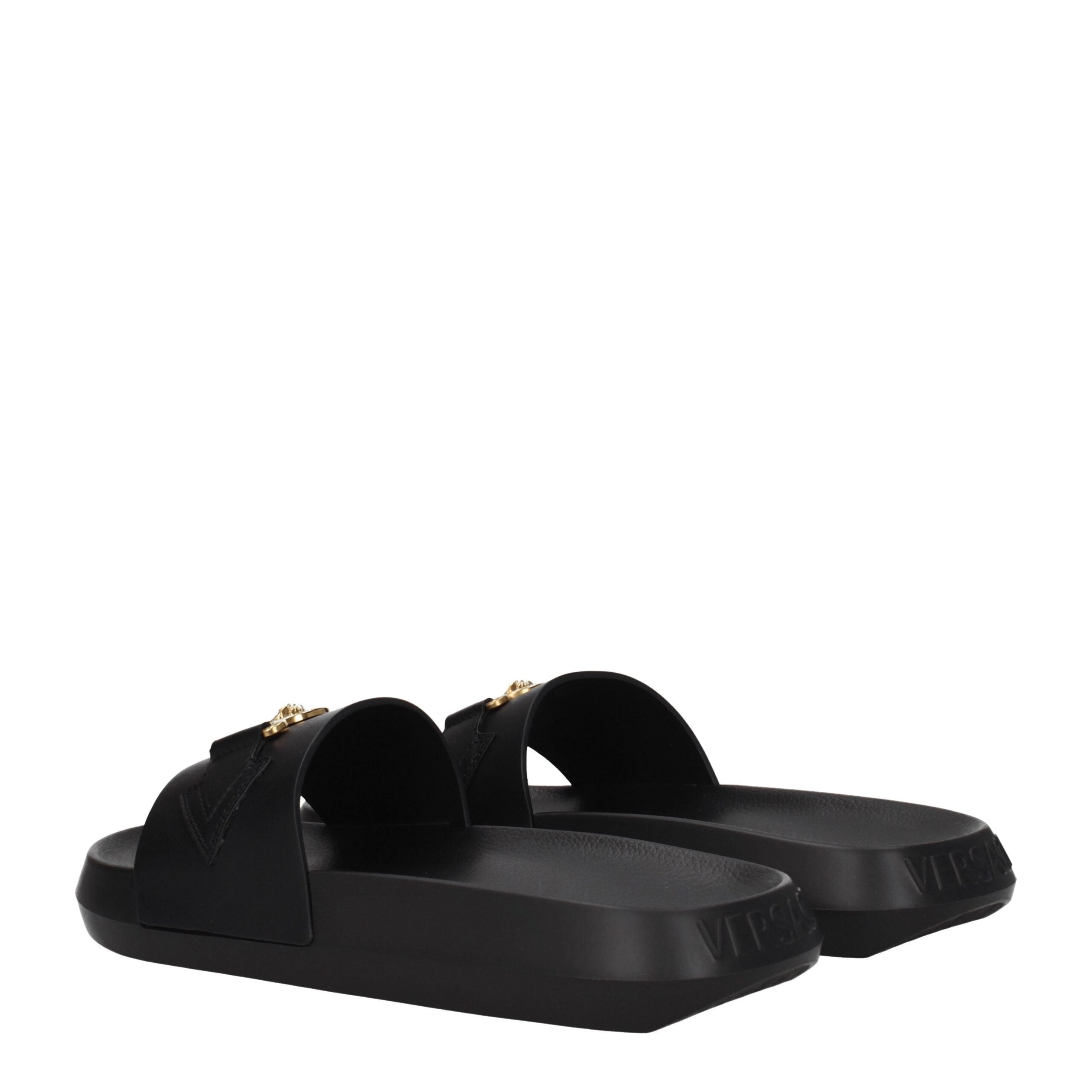 Versace Black Leather Slippers