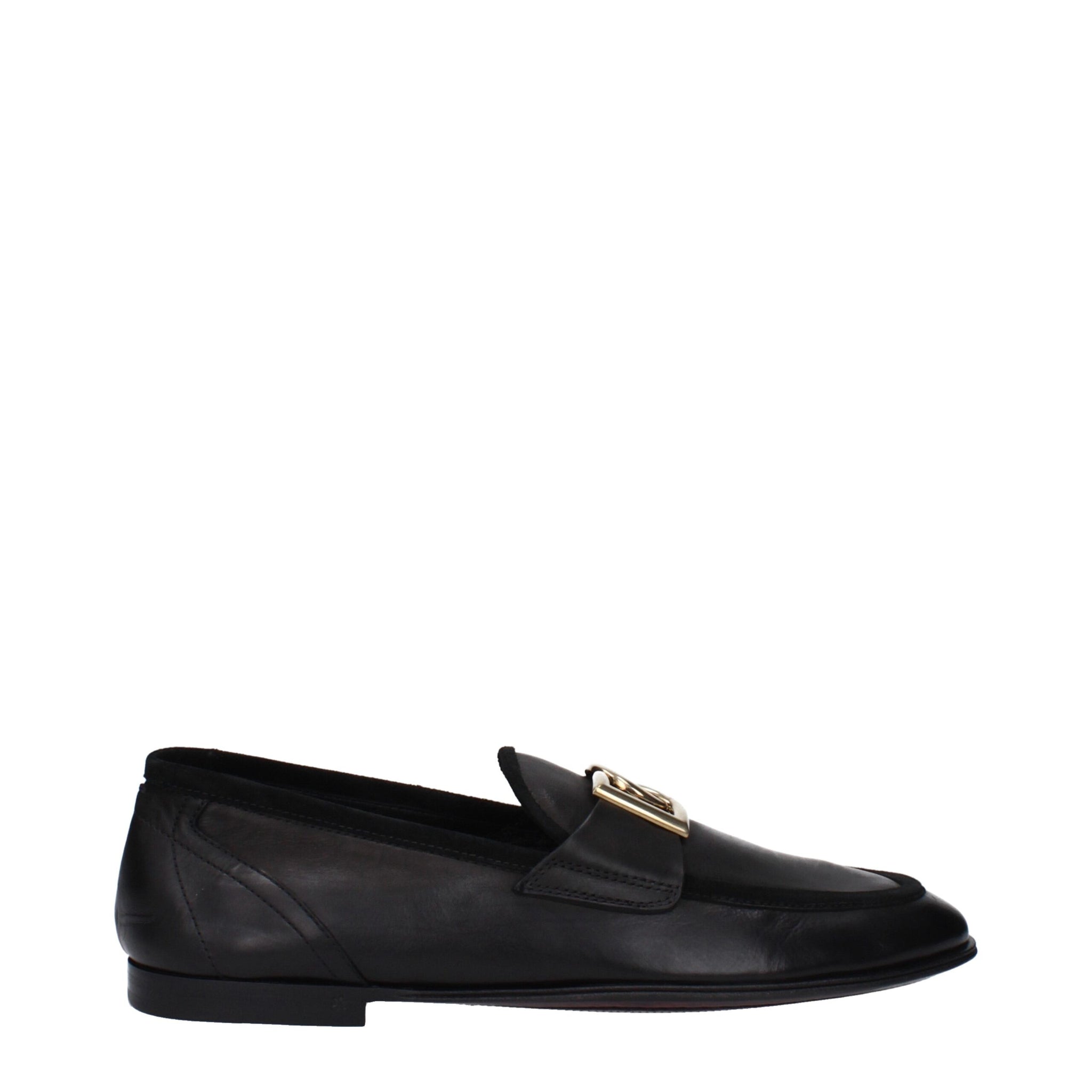 Dolce & Gabbana Black Leather Slip-On Loafers