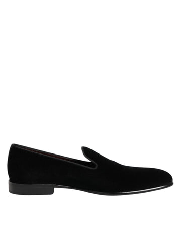 Dolce & Gabbana Black Velvet Slip On Loafers Men Formal Shoes