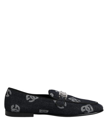 Dolce & Gabbana Blue Logo Cotton Loafers Formal Dress Shoes