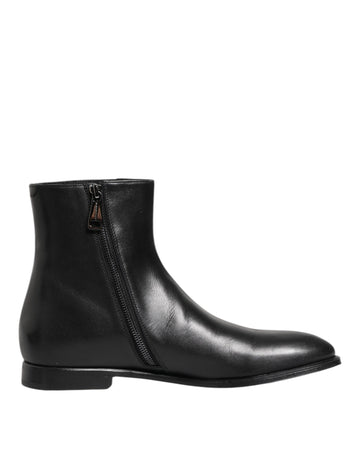 Dolce & Gabbana Black Leather Mid Calf Men Boots Shoes