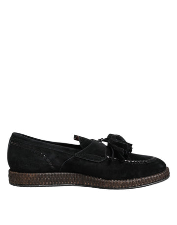 Dolce & Gabbana Black Suede Tassel Embellished Loafers Shoes