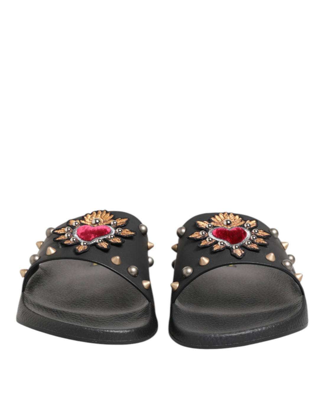 Dolce & Gabbana Black Rubber Sacred Heart Slides Men Beachwear Shoes
