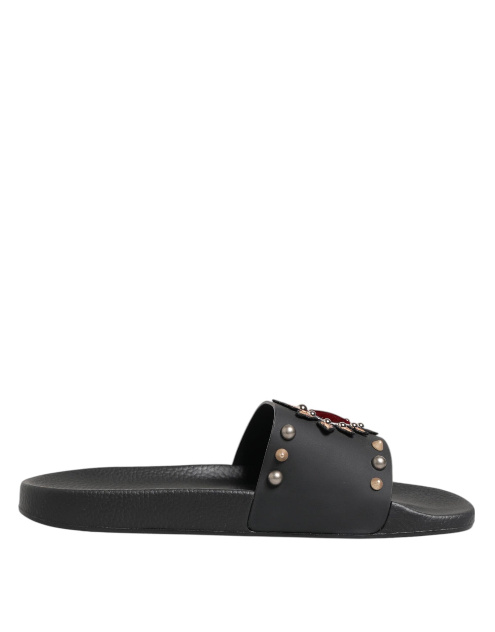 Dolce & Gabbana Black Rubber Sacred Heart Slides Men Beachwear Shoes