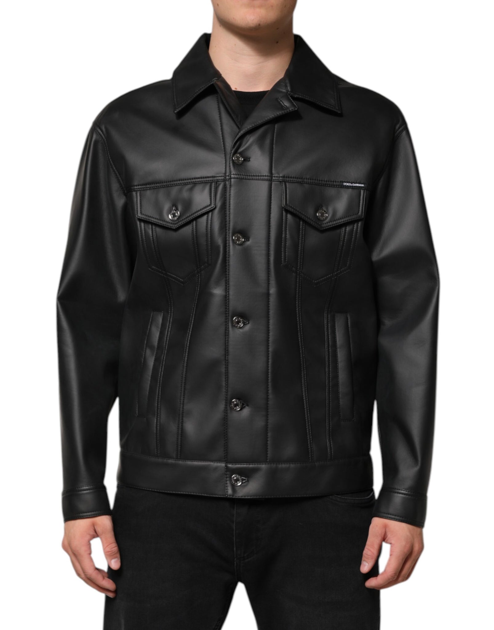 Dolce & Gabbana Black Polyester Button Down Biker Jacket