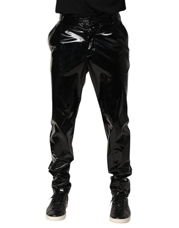 Dolce & Gabbana Black Polyester Mid Waist Men Trouser Pants