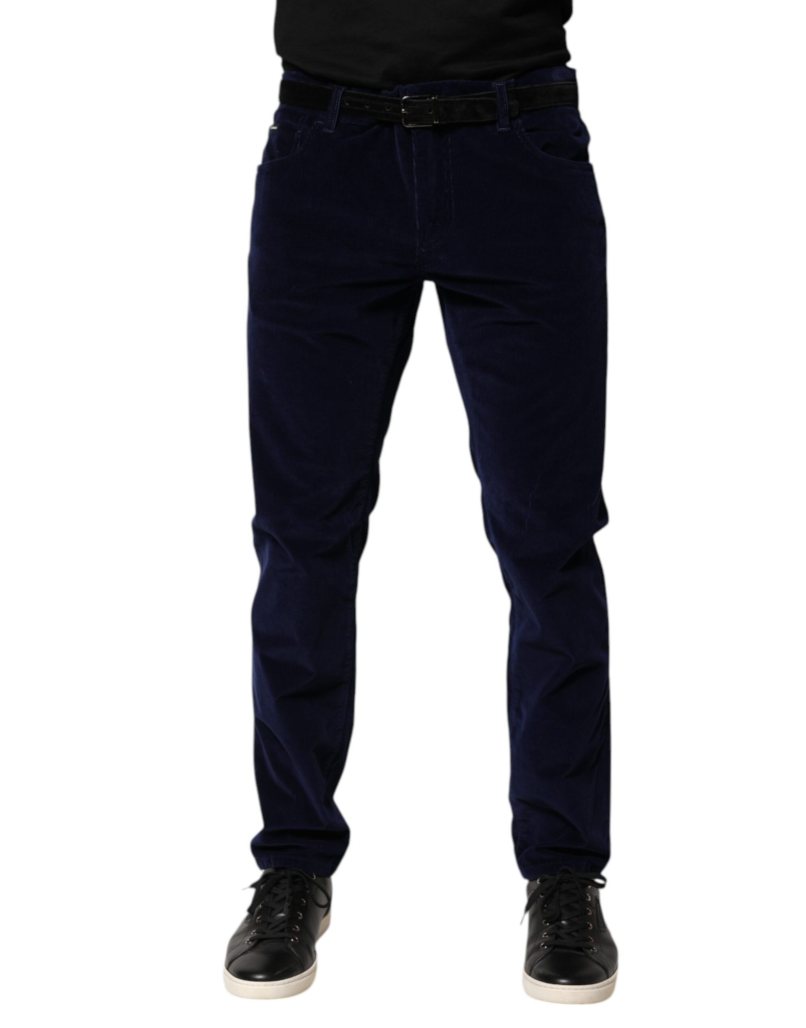 Dolce & Gabbana Navy Blue Cotton Tapered Formal Trouser Pants