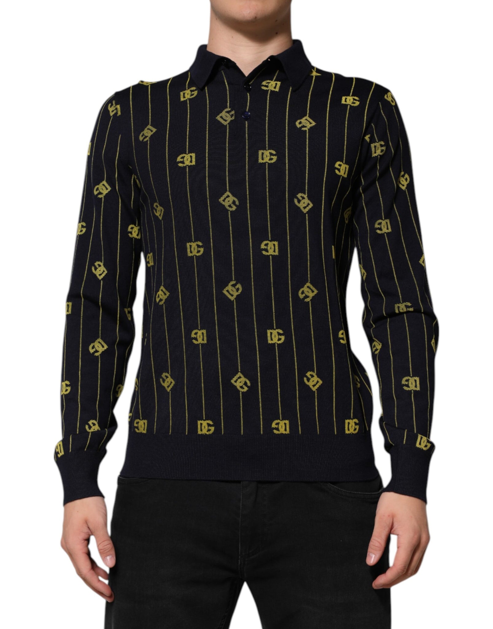 Dolce & Gabbana Black Logo Jacquard Knitted Polo Shirt T-shirt