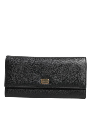 Dolce & Gabbana Black Leather Trifold Logo Plaque Card Holder Wallet