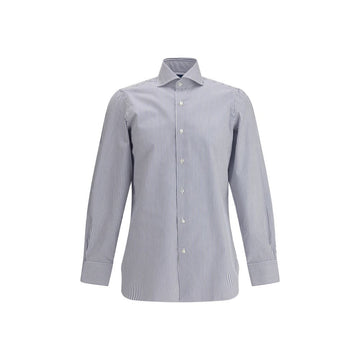 Finamore Blue Cotton Pattern Shirt