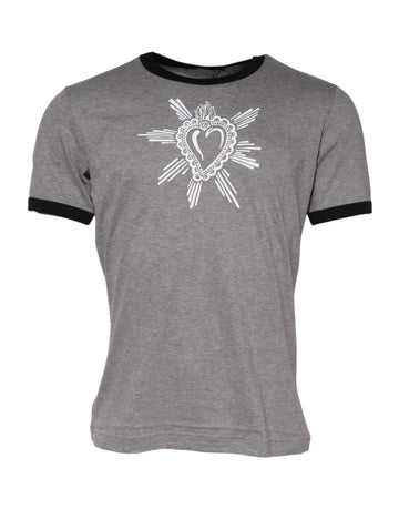 Dolce & Gabbana Gray Sacred Heart Cotton Crew Neck T-shirt