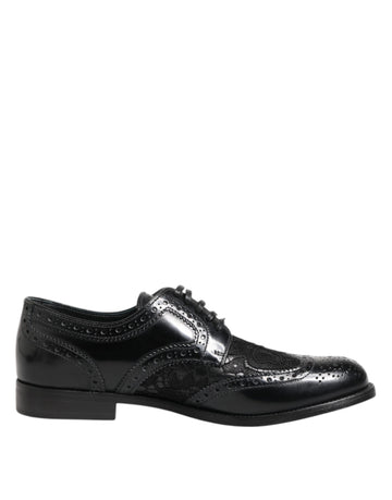 Dolce & Gabbana Black Leather Floral Lace Dress Formal Shoes