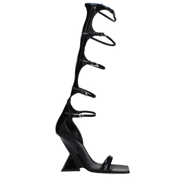 The Attico Black Leather Stiletto Heel Sandals