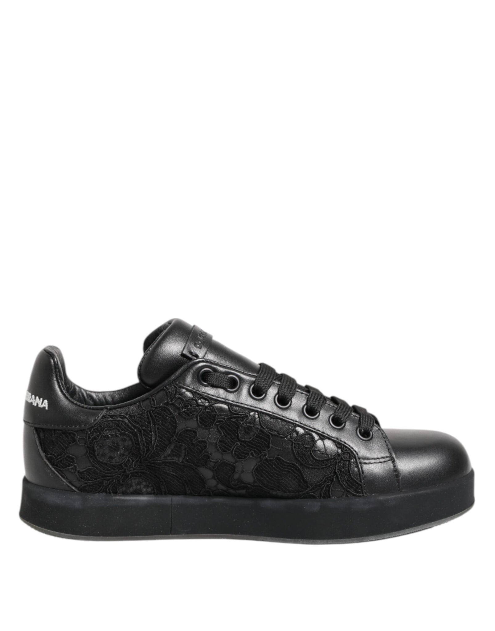 Dolce & Gabbana Black Floral Lace Low Top Sneakers Shoes
