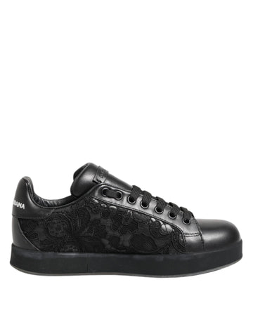 Dolce & Gabbana Black Floral Lace Low Top Sneakers Shoes