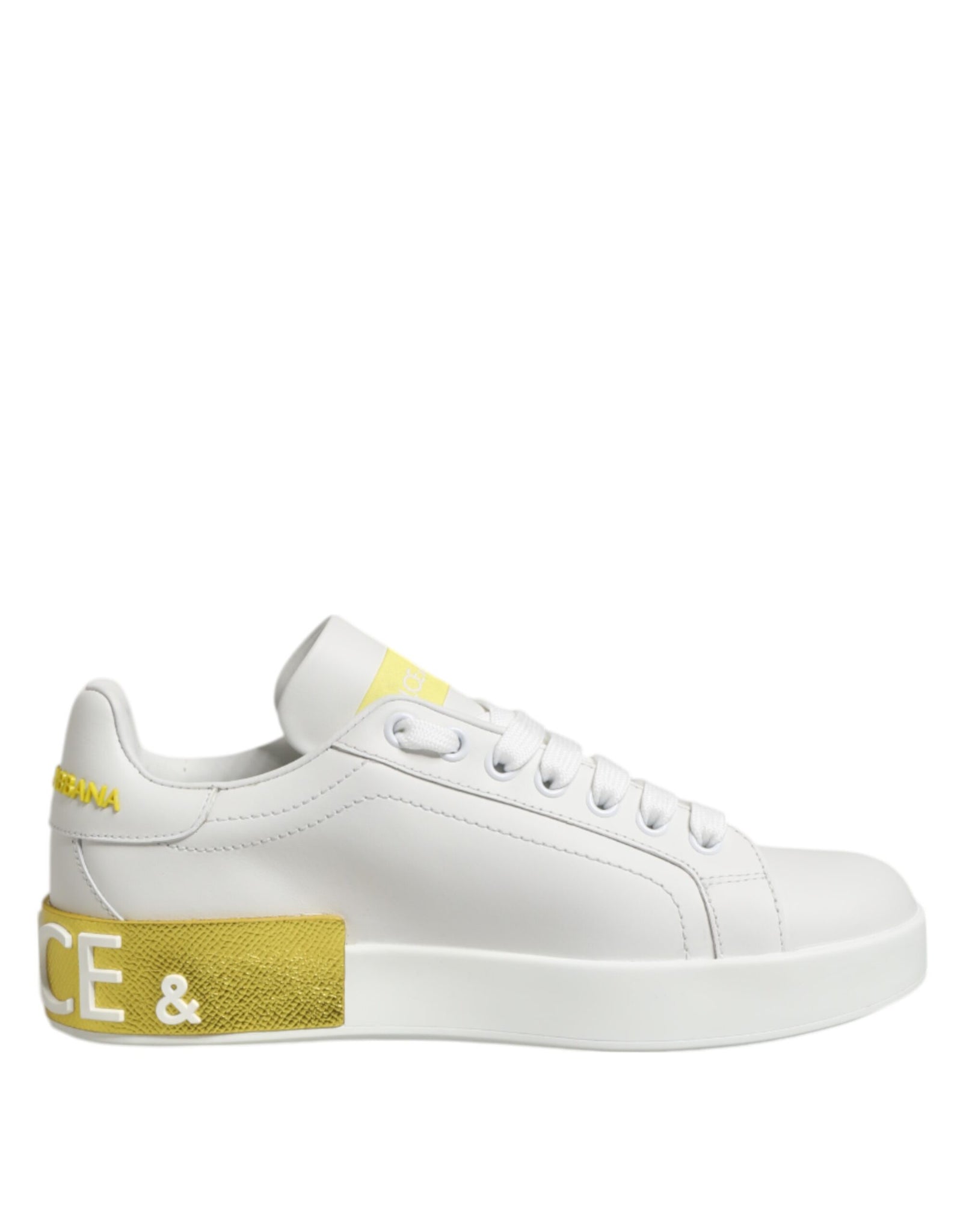 Dolce & Gabbana White Yellow Leather Low Top Sneakers Shoes