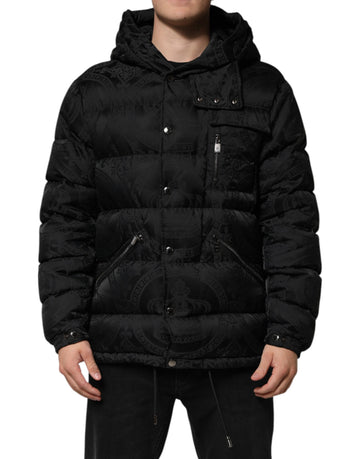 Dolce & Gabbana Black Jacquard Quilted Puffer Hooded Jacket
