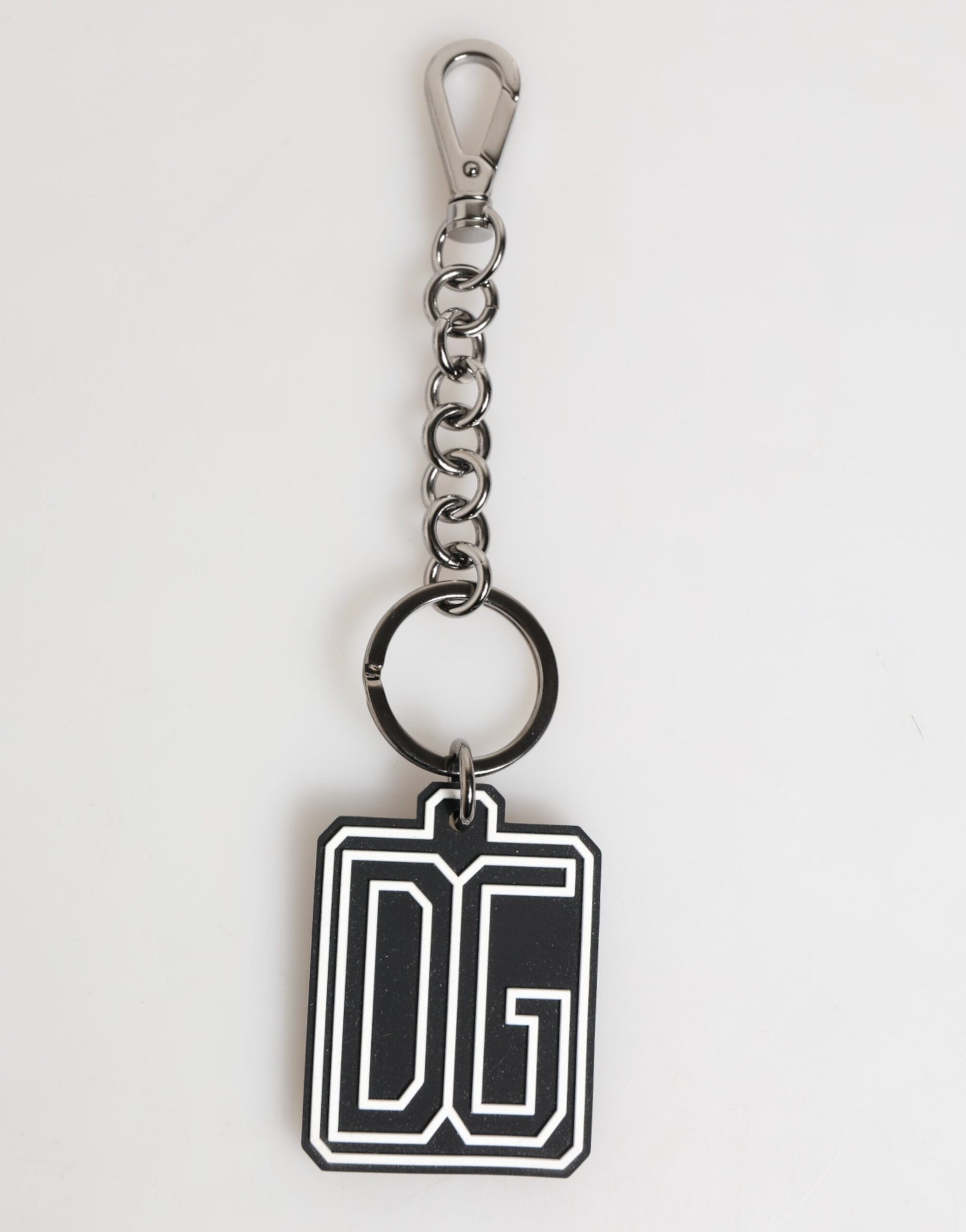 Dolce & Gabbana Black White DG Rubber Logo Silver Men Keychain Keyring