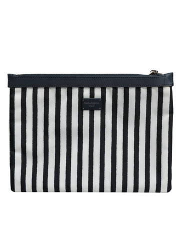 Dolce & Gabbana Black White Striped Logo Plaque Clutch Borse Pouch Bag