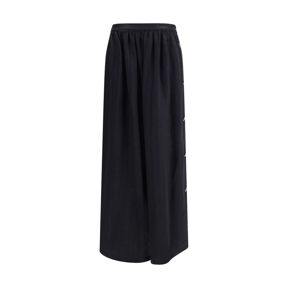 Kristina Ti Black Fleece Wool Long Skirt