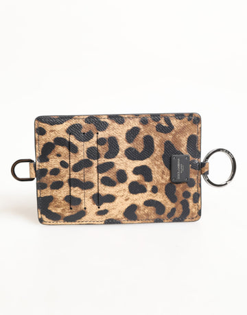 Dolce & Gabbana Leopard Print Leather Embossed Lanyard Card Holder Wallet