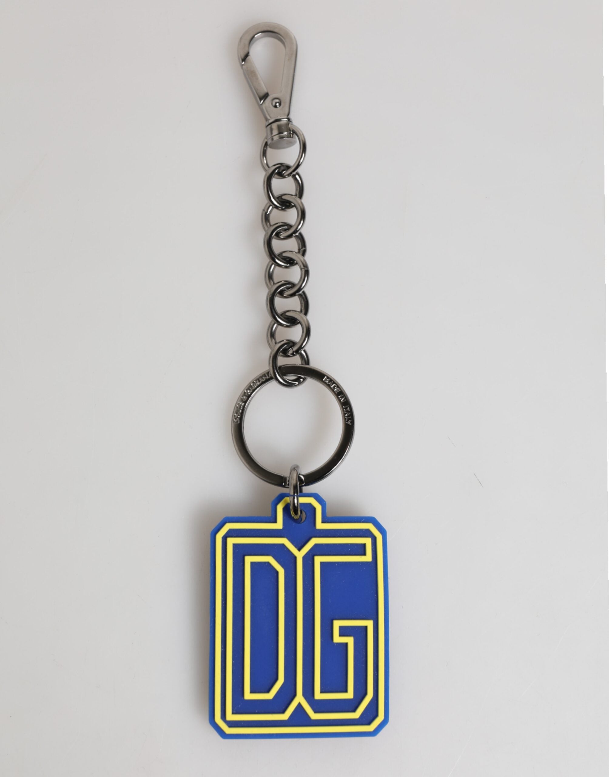 Dolce & Gabbana Blue Yellow DG Rubber Logo Silver Men Keychain Keyring