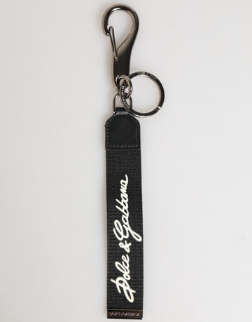 Dolce & Gabbana Black White Polyester DG Logo Silver Men Keychain Keyring