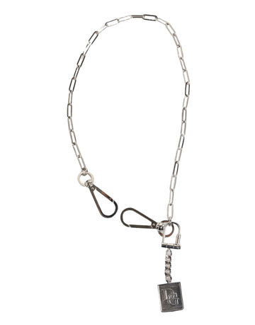 Dolce & Gabbana Silver Tone Metal Chain DG Logo Pendant Men Necklace