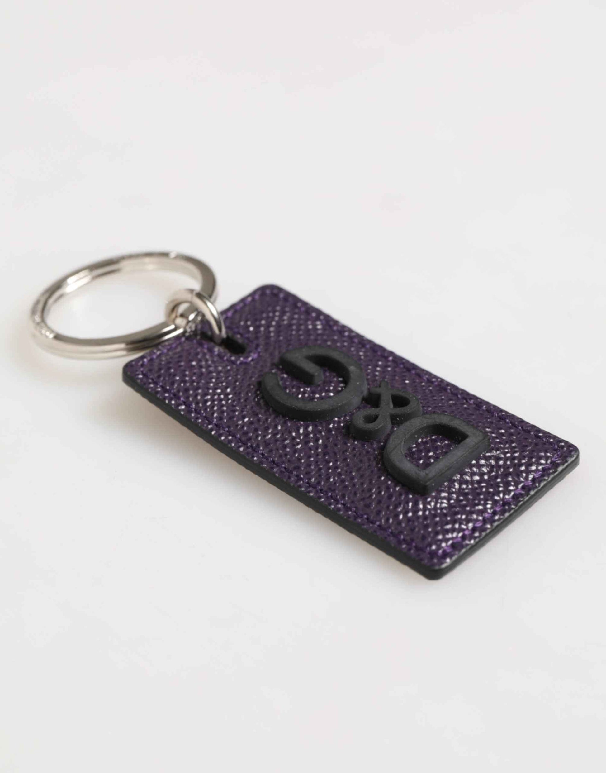 Dolce & Gabbana Violet Leather Logo Metal Ring Men Keychain Keyring