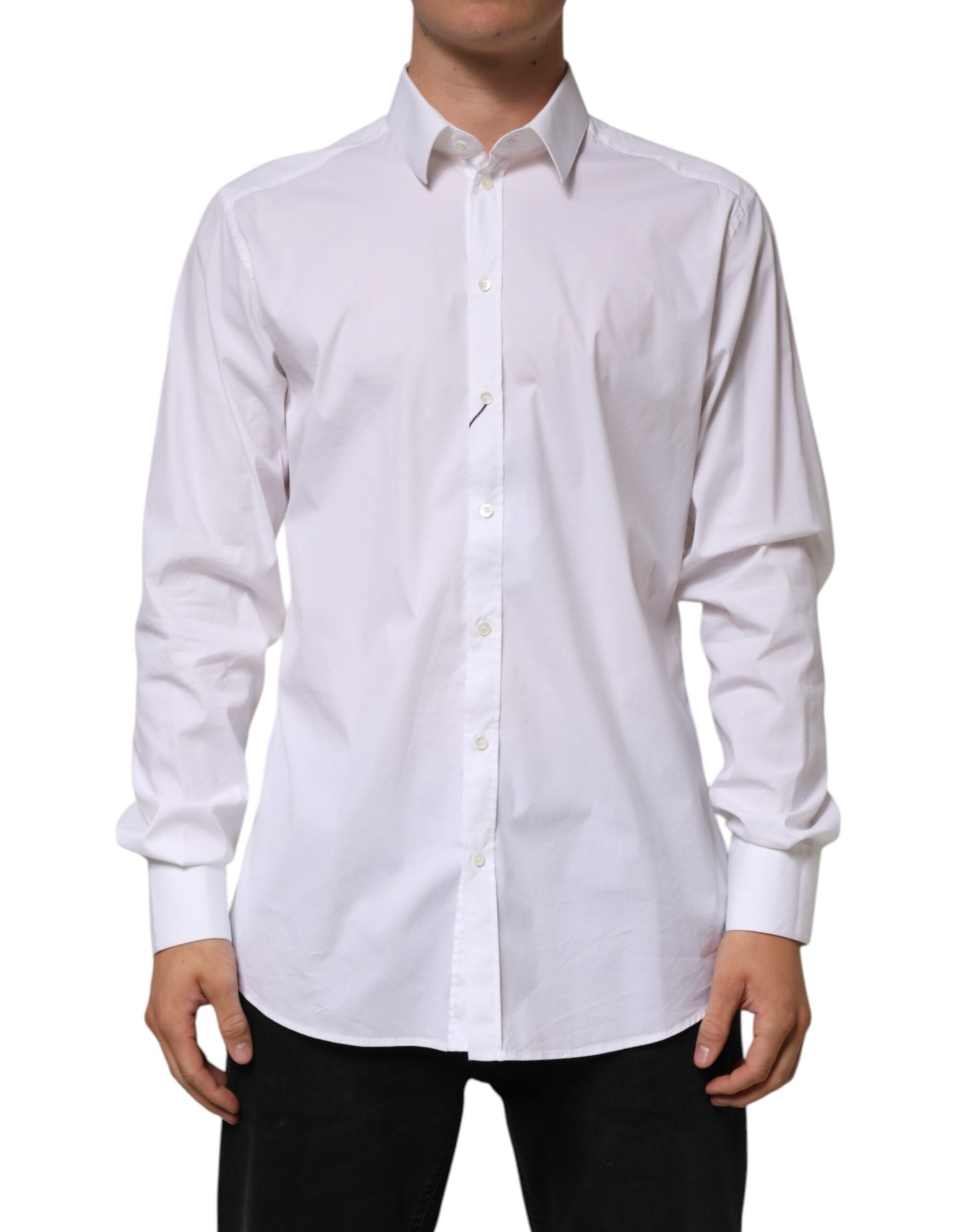 Dolce & Gabbana White Cotton GOLD Long Sleeves Formal Shirt