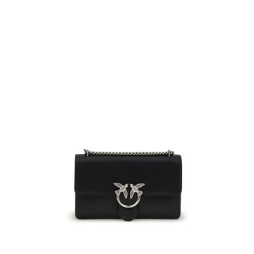 PINKO Black Calf Leather Bos Taurus Shoulder Bag