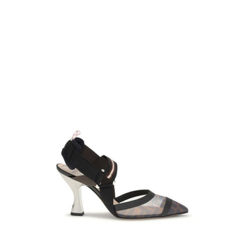 Fendi Black Calf Leather Bos Taurus Mid Heel Pumps
