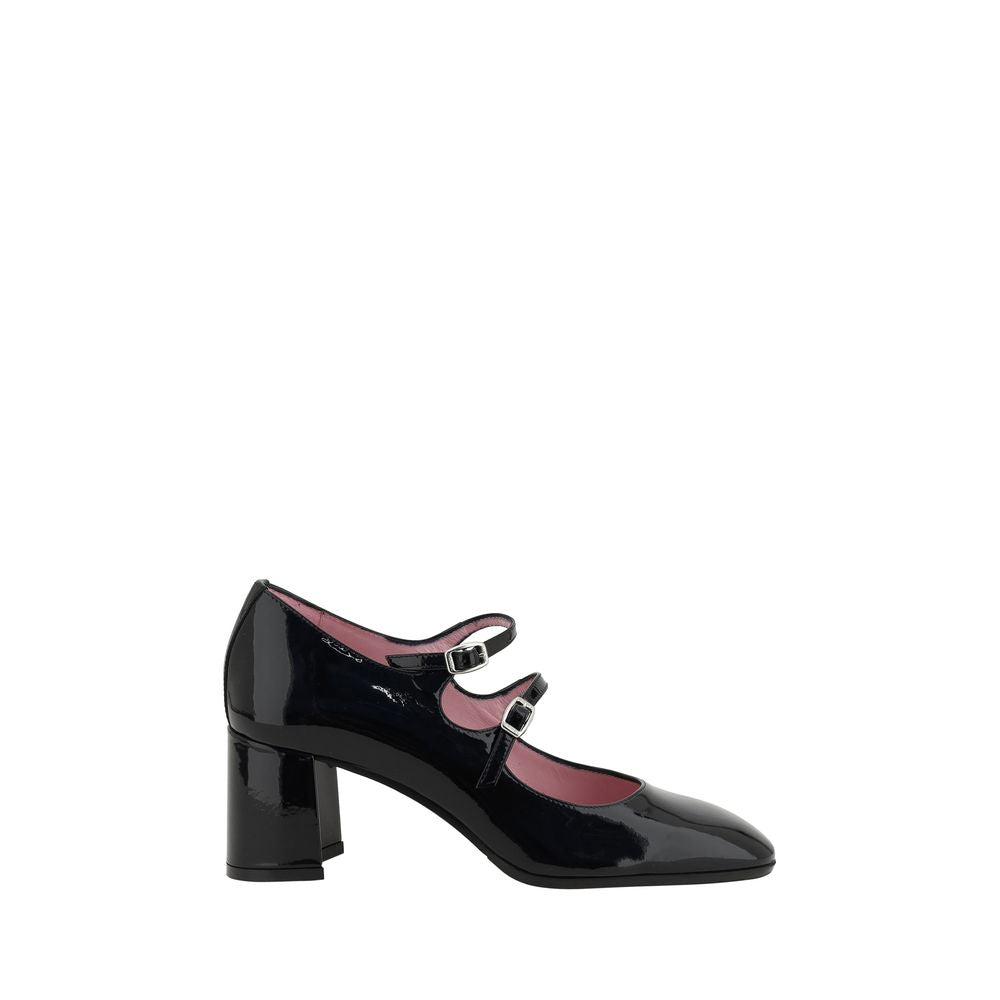 Carel Paris Black Calf Leather Bos Taurus Mid Heel Pumps