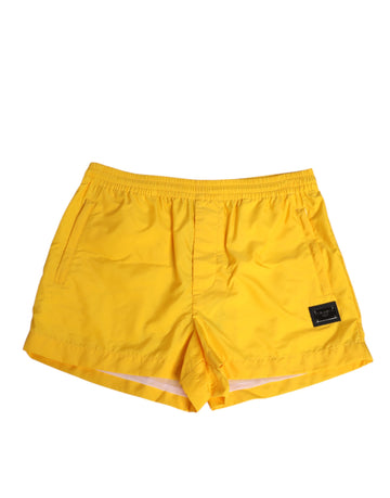 Dolce & Gabbana Yellow Nylon Logo Plaque Boxer Shorts Swimwear