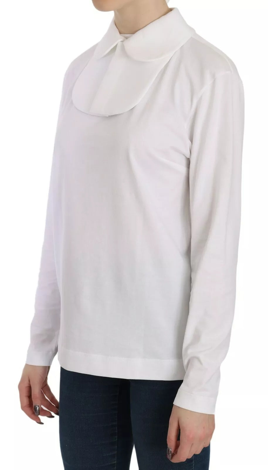 Dolce & Gabbana White Cotton Longsleeve Collared Blouse