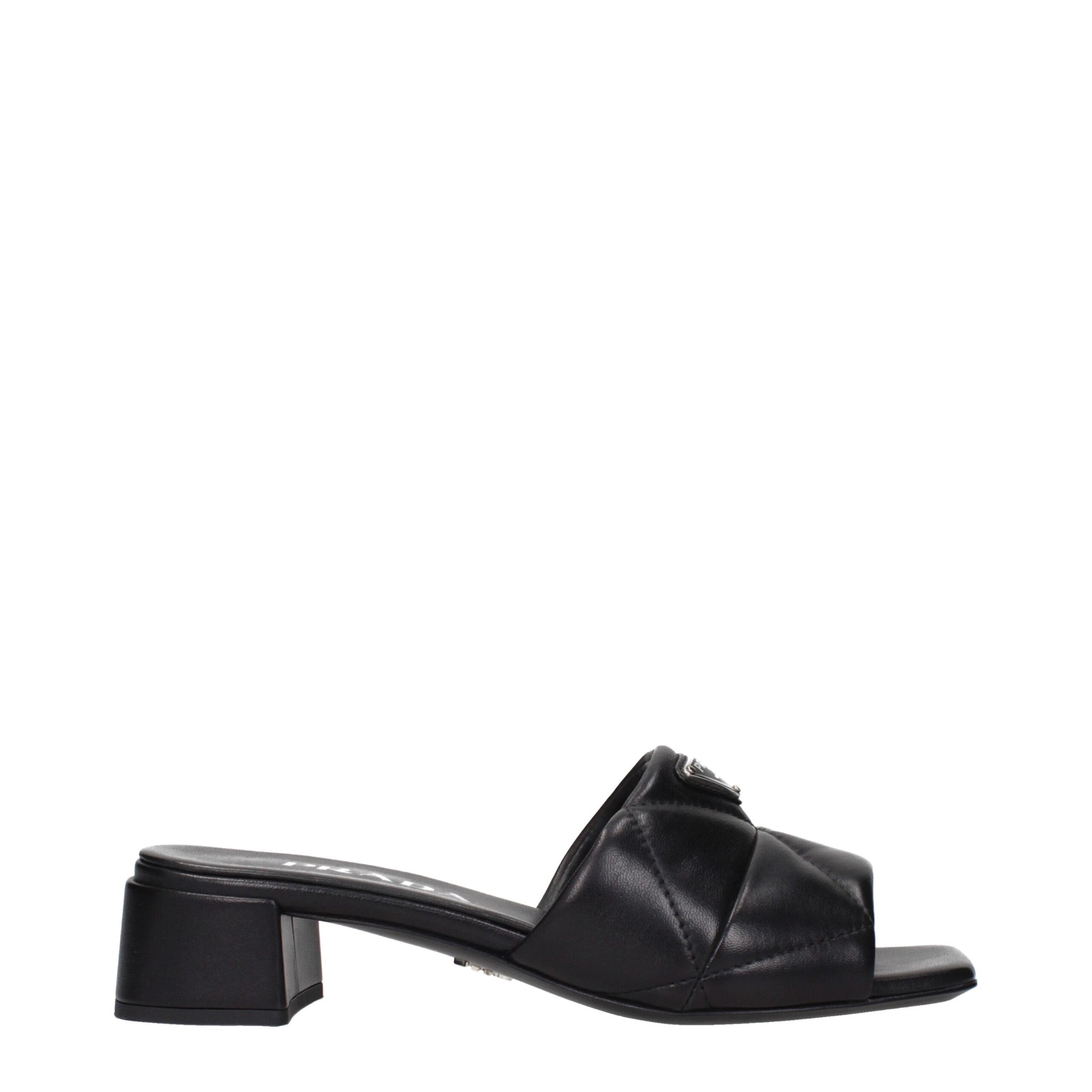 Prada Black Leather Flat Sandals
