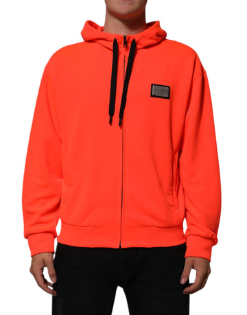 Dolce & Gabbana Red Fluorescent Polyester Logo Patch Hoodie Sweater