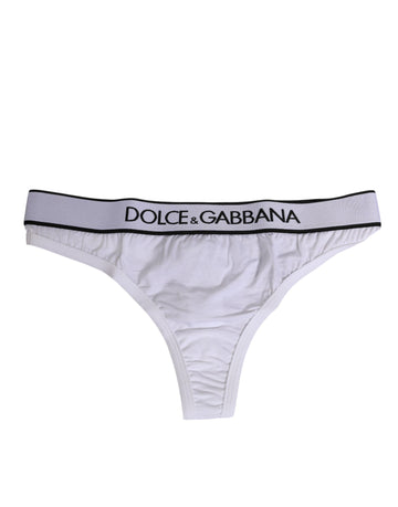 Dolce & Gabbana White Logo Waistband Modal Cotton Thong  Underwear