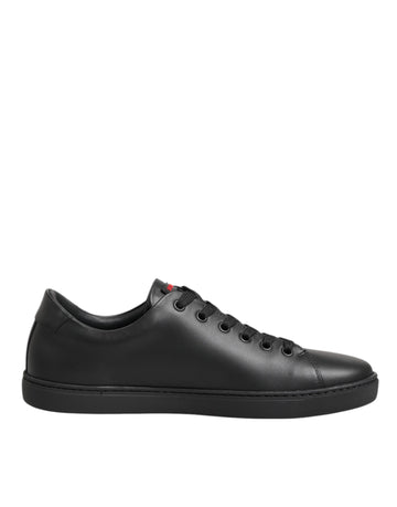 Dolce & Gabbana Black Leather Crystal Heart Low Top Sneakers  Shoes