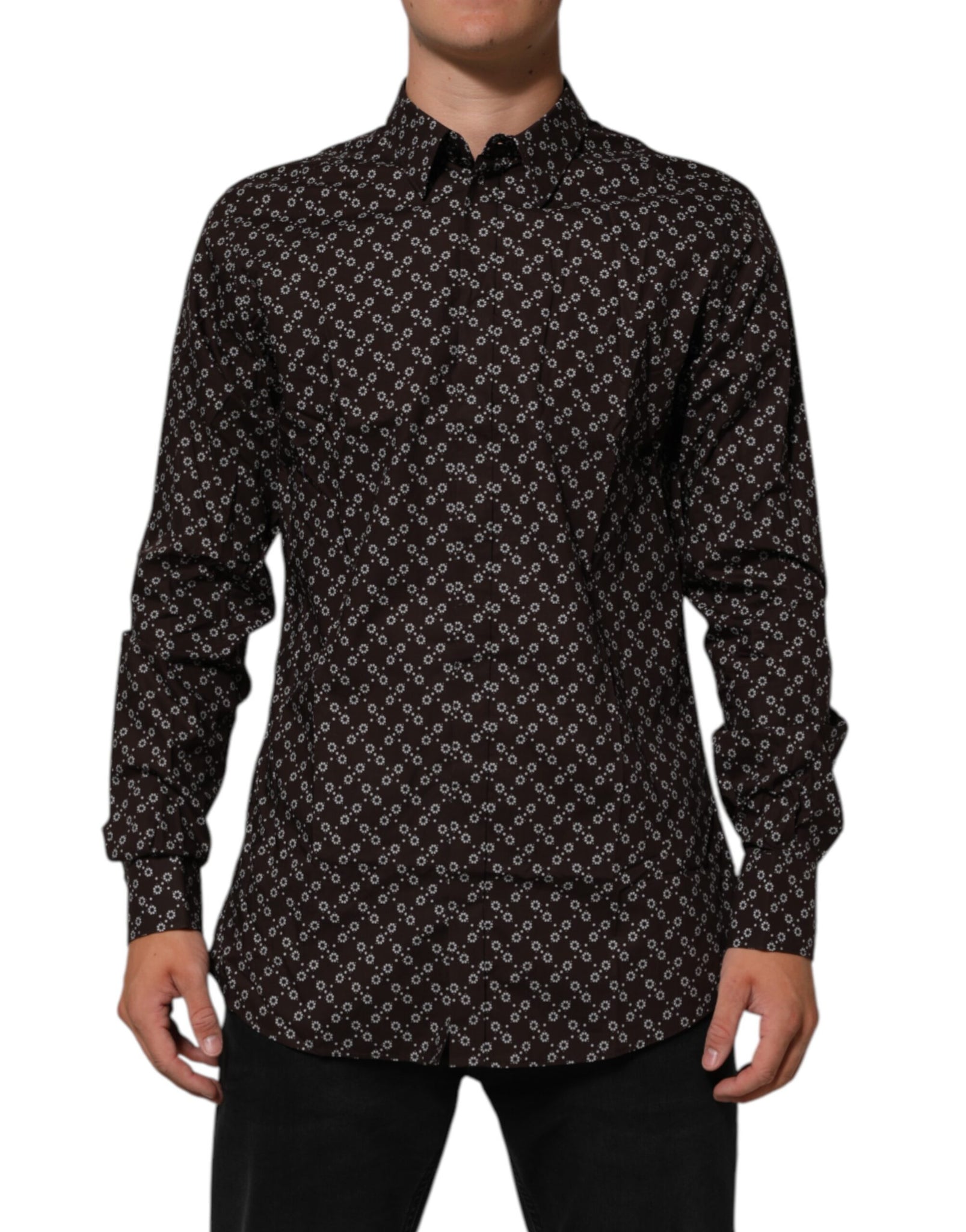 Dolce & Gabbana BrownFloral Collared GOLD Formal Dress Shirt