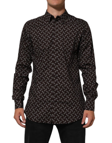 Dolce & Gabbana BrownFloral Collared GOLD Formal Dress Shirt