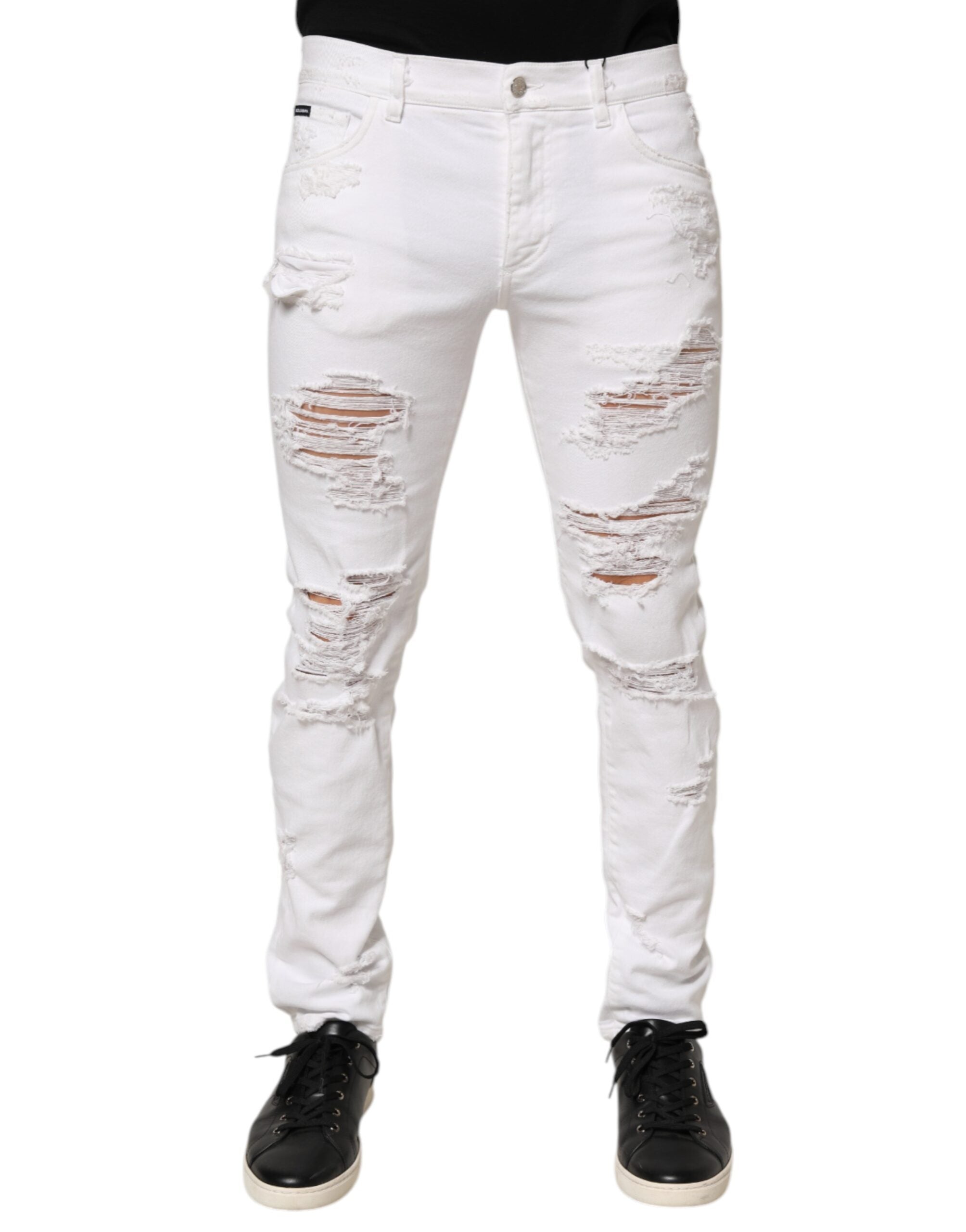 Dolce & Gabbana White Distressed Ripped Denim Trouser Jeans