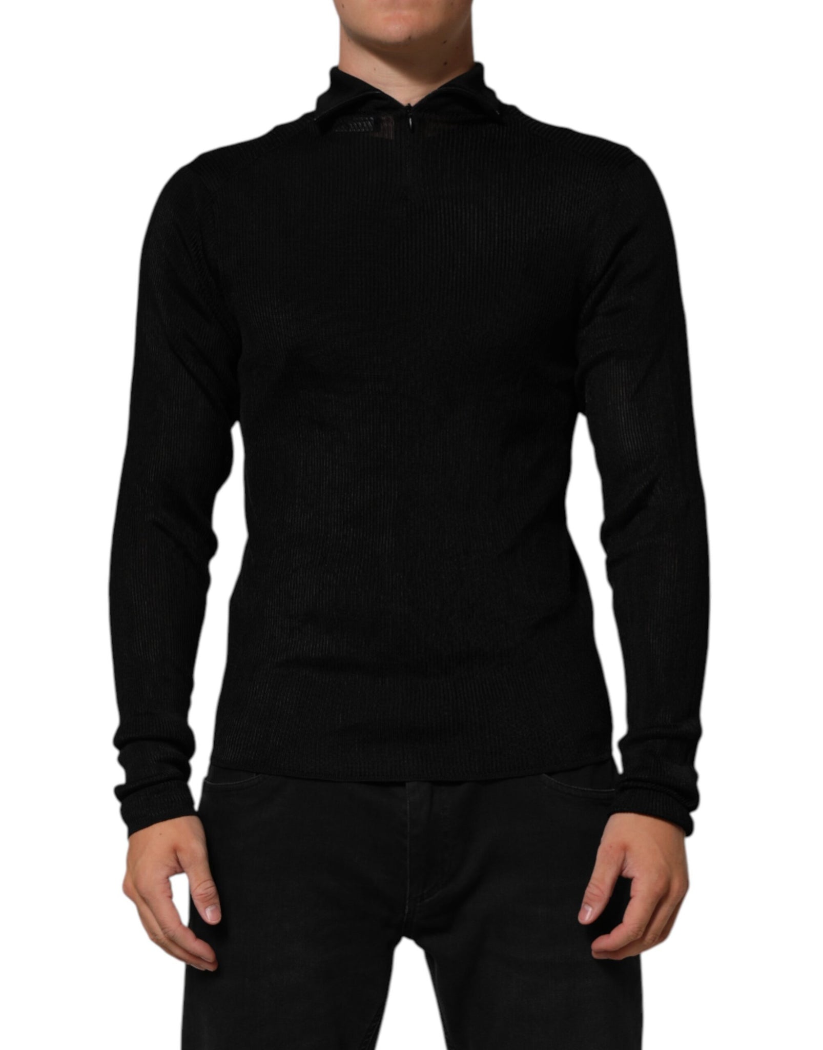 Dolce & Gabbana Black Viscose Turtle Neck Pullover Sweater