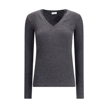 Brunello Cucinelli Gray Wool Long Sleeve T-Shirt