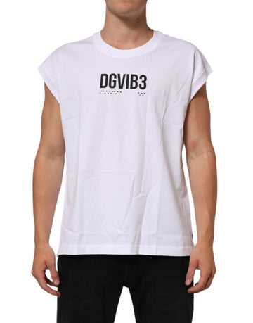 Dolce & Gabbana White Cotton Sleeveless Printed Tank T-shirt