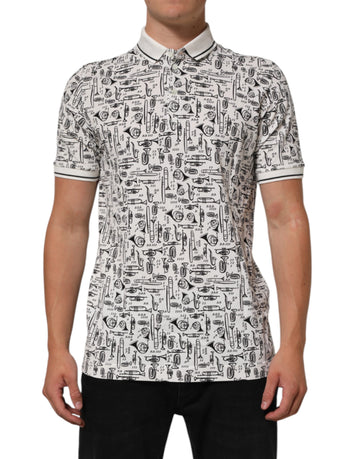 Dolce & Gabbana White Musical Print Collared Polo T-shirt