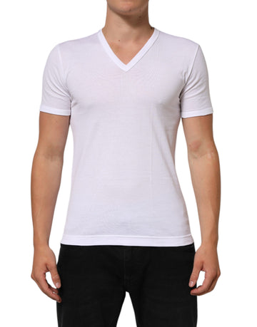 Dolce & Gabbana White Cotton V-Neck Short Sleeves T-shirt