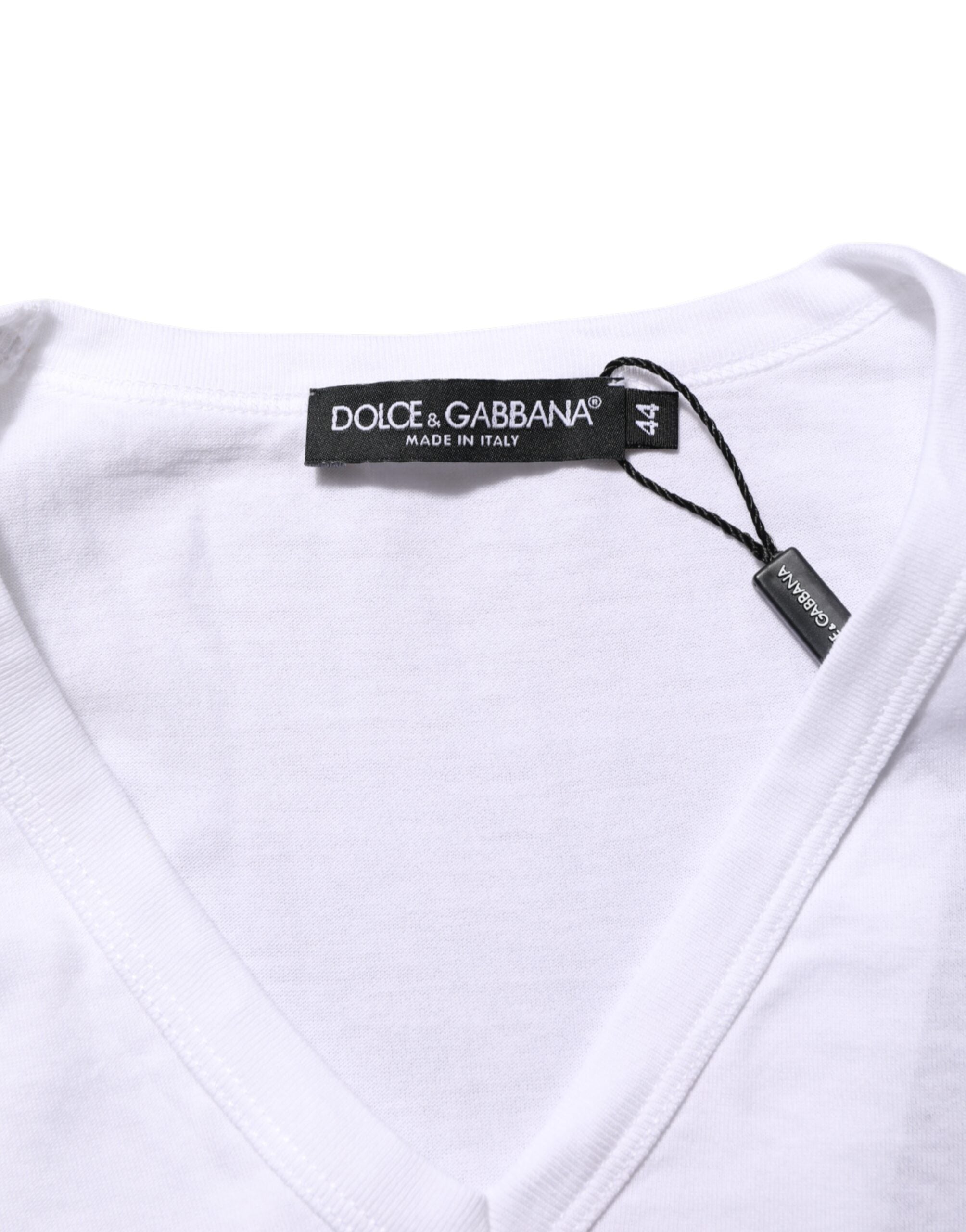 Dolce & Gabbana White Cotton V-Neck Short Sleeves T-shirt
