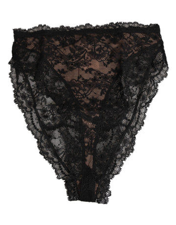 Dolce & Gabbana Black Floral Lace Mesh High Brief Panty  Underwear