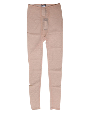 Dolce & Gabbana Beige Nylon Logo Lace Leggings Pants Underwear